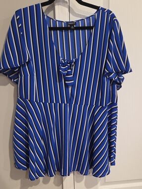 torrid Royal Blue and White Striped Tie-Front Peplum Tunic